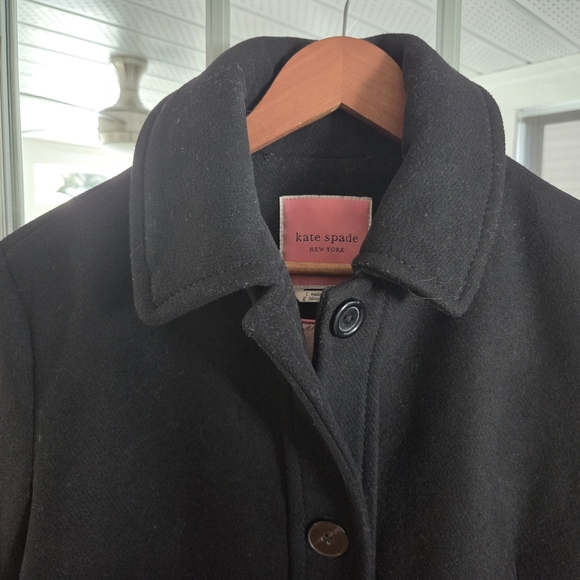 NWOT Kate Spade A Line Pink Lined Black Wool Coat. Size L - Picture 10 of 11